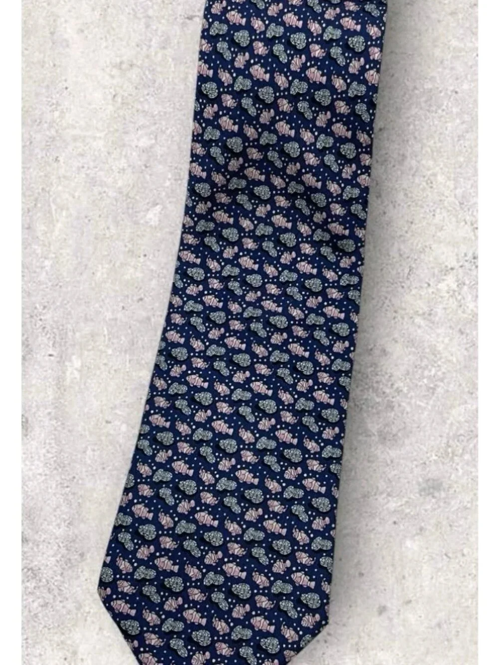 VINEYARD VINES Silk Tie USA XL Blue Pink Fish Coin W:3.7